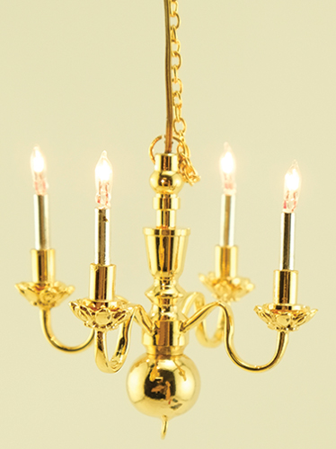 Dollhouse Miniature 4-Arm Chandelier with Bi-Pin Bulbs 12 V.